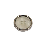 Italian Iridescent White 4 Hole Button with Silver Metal Rim - 28L/18mm
