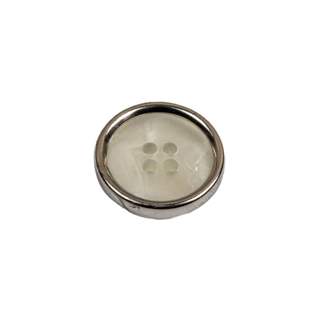 Italian Iridescent White 4 Hole Button with Silver Metal Rim - 28L/18mm