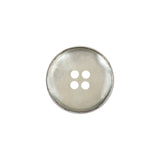 Italian Iridescent White 4 Hole Button with Silver Metal Rim - 28L/18mm