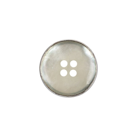 Italian Iridescent White 4 Hole Button with Silver Metal Rim - 28L/18mm