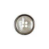 Italian Iridescent White 4 Hole Button with Silver Metal Rim - 28L/18mm