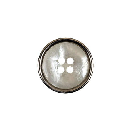 Italian Iridescent White 4 Hole Button with Silver Metal Rim - 28L/18mm