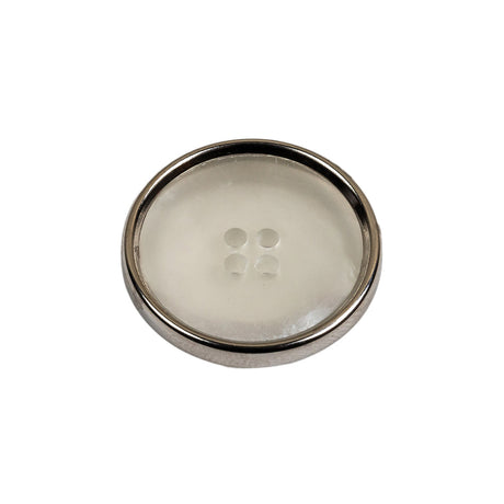 Italian Iridescent White 4 Hole Button with Silver Metal Rim - 36L/23mm