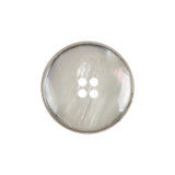 Italian Iridescent White 4 Hole Button with Silver Metal Rim - 36L/23mm