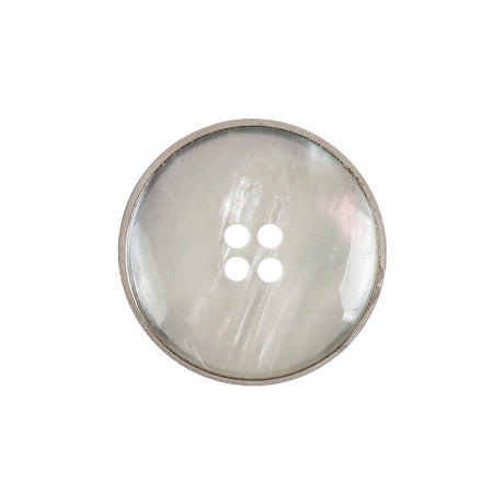 Italian Iridescent White 4 Hole Button with Silver Metal Rim - 36L/23mm