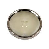 Italian Iridescent White 4 Hole Button with Silver Metal Rim - 44L/28mm