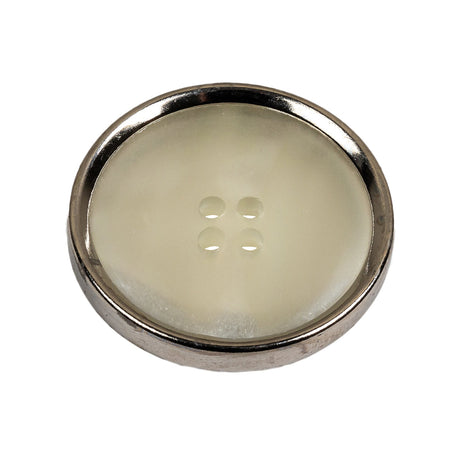 Italian Iridescent White 4 Hole Button with Silver Metal Rim - 44L/28mm