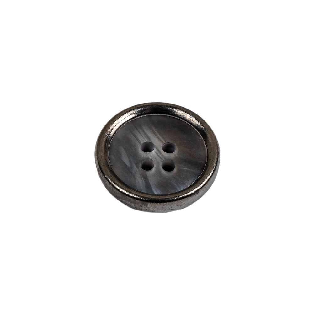 Italian Iridescent Gray 4 Hole Button with Gunmetal Rim - 25L/16mm