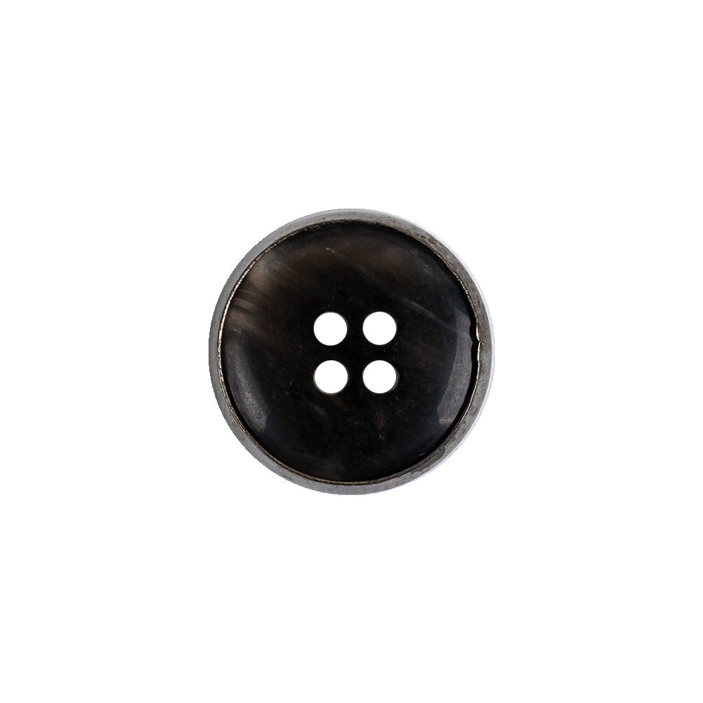 Italian Iridescent Gray 4 Hole Button with Gunmetal Rim - 25L/16mm