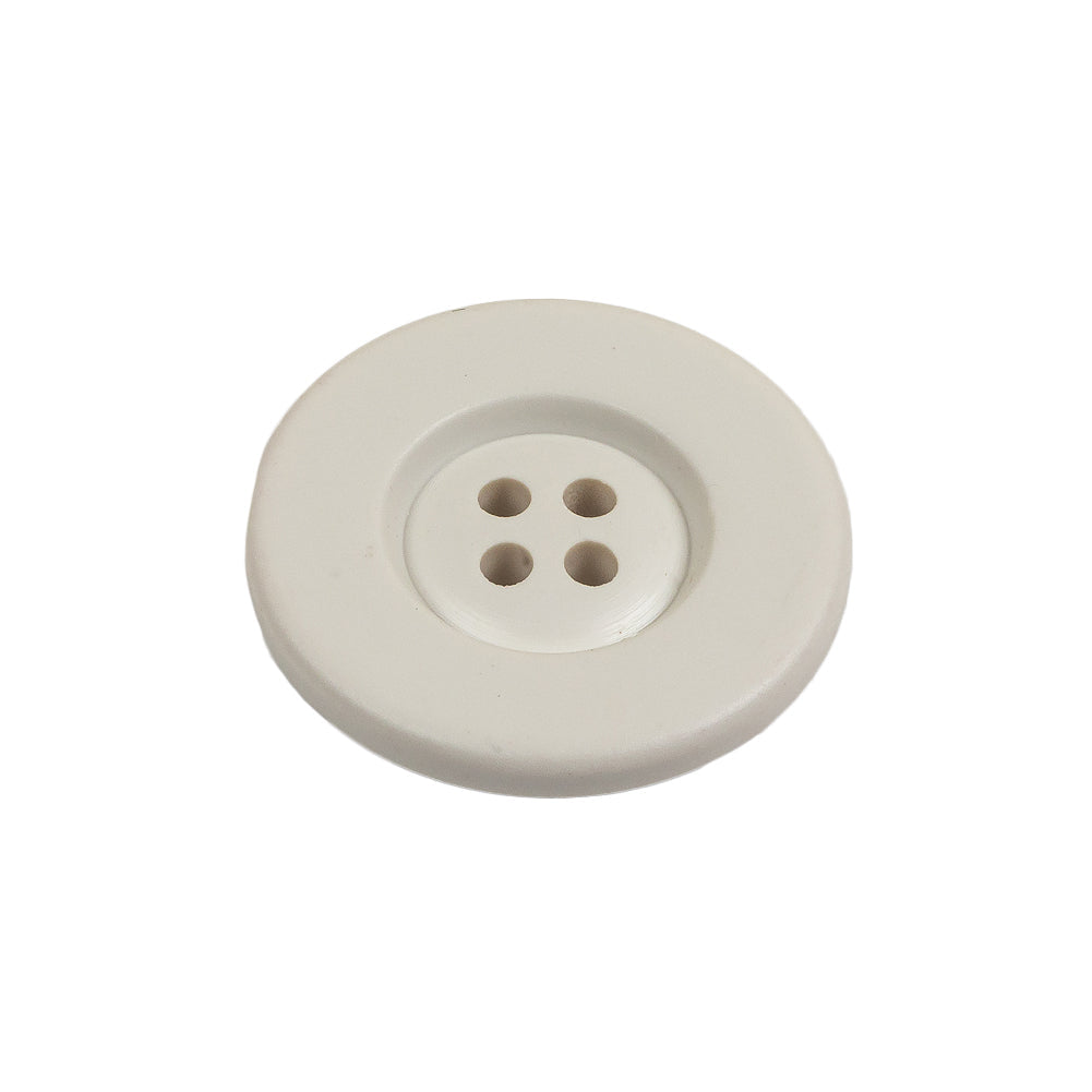 Matte White Asparagus Low Convex 4 Hole Plastic Button with Wide Rim - 38L/24mm