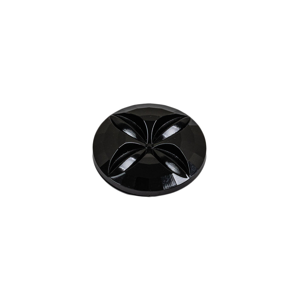 Italian Black Floral Etched Shank Back Button - 24L/15mm
