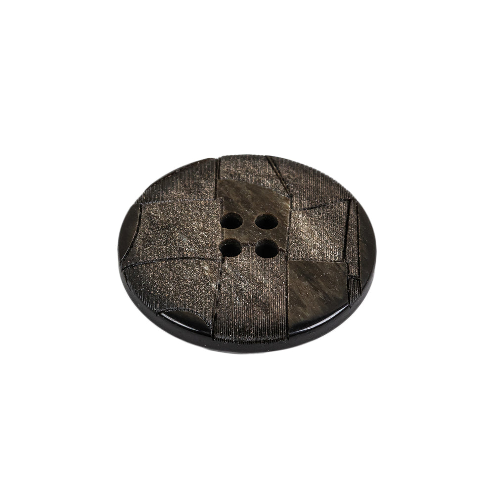 Black and Brown Mosaic Etched Low Convex 4-Hole Plastic Button - 36L/23mm
