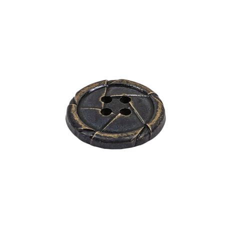 Antique Black Knotted Leather-Look 4-Hole Plastic Button - 32L/20mm