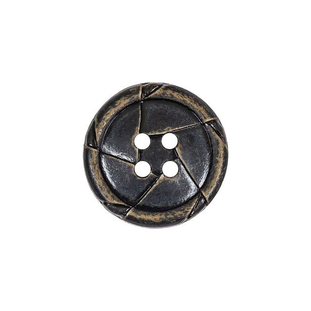 Antique Black Knotted Leather-Look 4-Hole Plastic Button - 32L/20mm