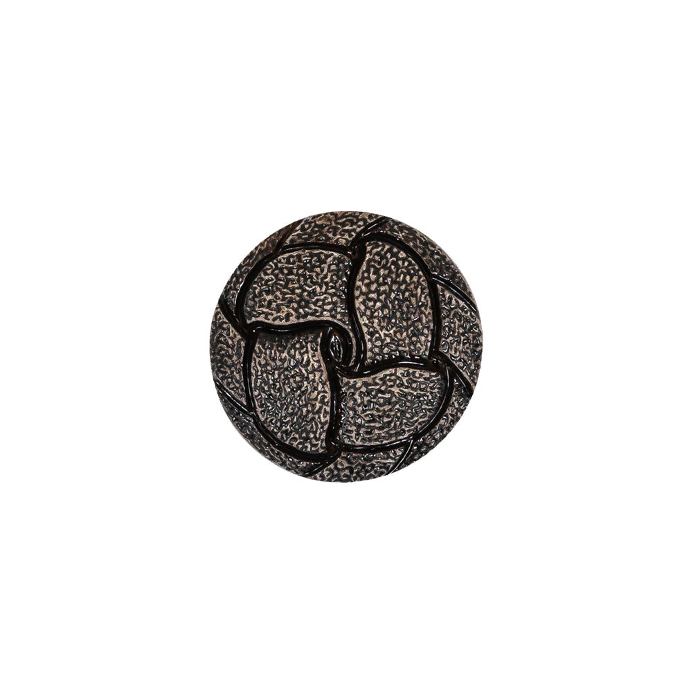 Italian Weathered Black Knotted Leather-Look Shank Back Plastic Button - 24L/15mm
