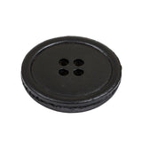 Italian Black Low Convex Leather 4-Hole Button - 44L/28mm