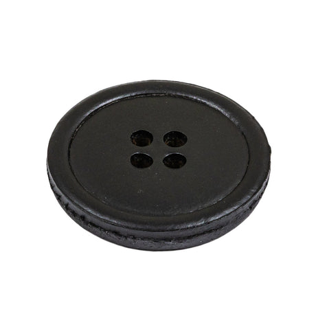 Italian Black Low Convex Leather 4-Hole Button - 44L/28mm