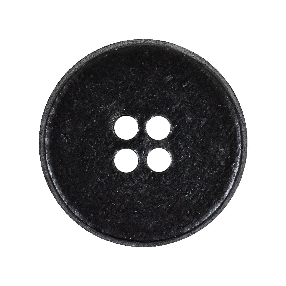 Italian Black Low Convex Leather 4-Hole Button - 44L/28mm