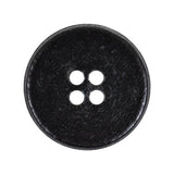 Italian Black Low Convex Leather 4-Hole Button - 44L/28mm