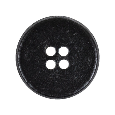 Italian Black Low Convex Leather 4-Hole Button - 44L/28mm