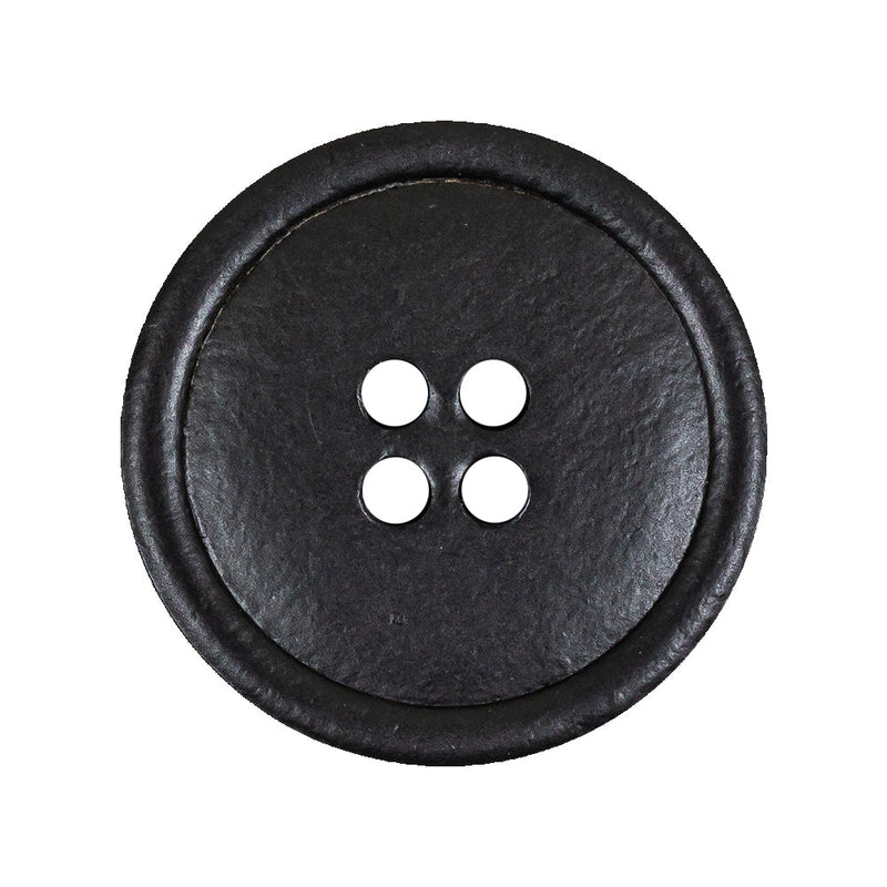 Italian Black Low Convex Leather 4-Hole Button - 44L/28mm