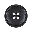 Italian Black Low Convex Leather 4-Hole Button - 44L/28mm