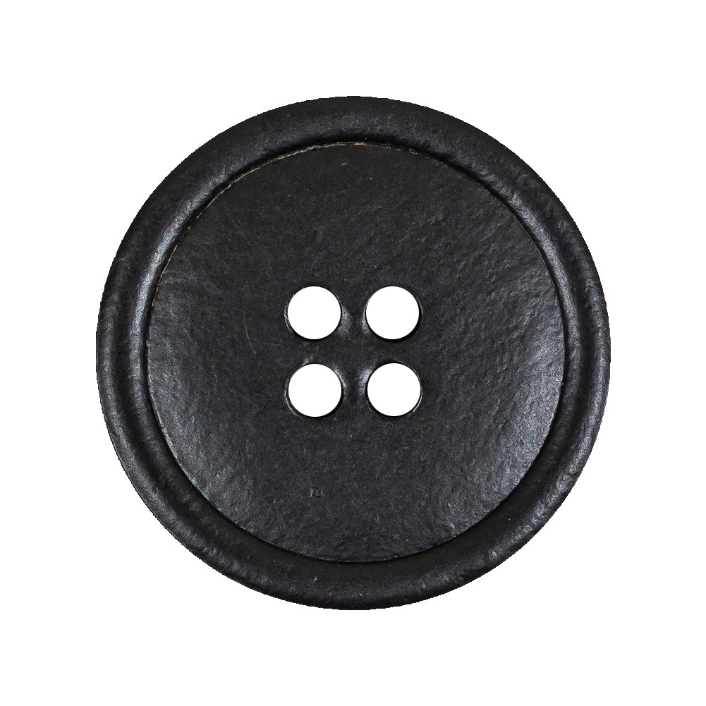 Italian Black Low Convex Leather 4-Hole Button - 44L/28mm