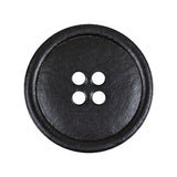 Italian Black Low Convex Leather 4-Hole Button - 44L/28mm