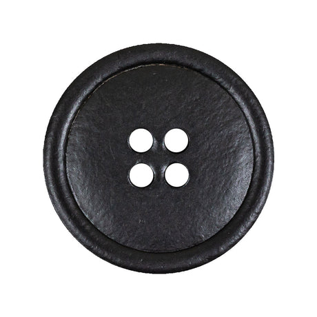 Italian Black Low Convex Leather 4-Hole Button - 44L/28mm