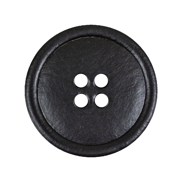Italian Black Low Convex Leather 4-Hole Button - 44L/28mm