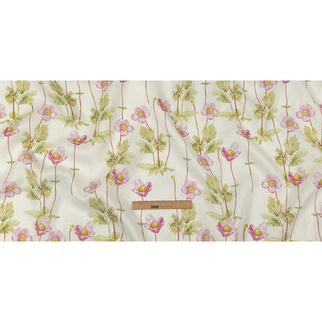 Pink, Green and White Anemone Flower Medium Weight Linen Woven