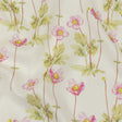 Pink, Green and White Anemone Flower Medium Weight Linen Woven
