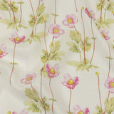 Pink, Green and White Anemone Flower Medium Weight Linen Woven