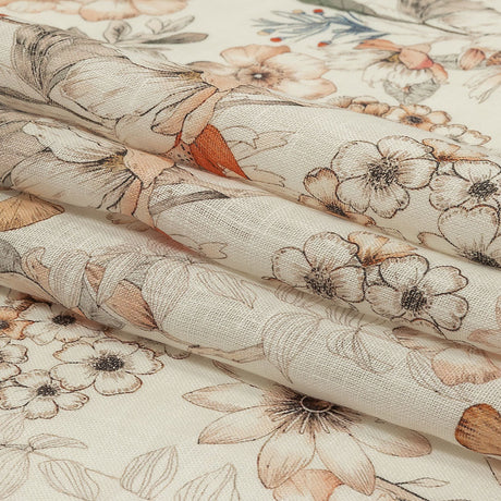 Peach, Red and White Floral Lightweight Linen Woven