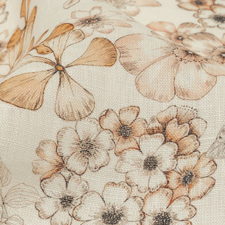 Peach, Red and White Floral Lightweight Linen Woven