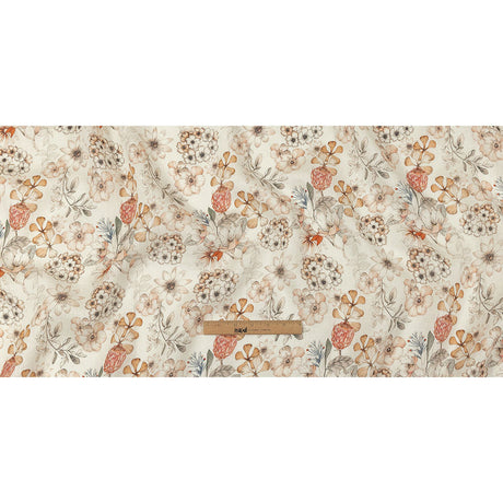 Peach, Red and White Floral Lightweight Linen Woven