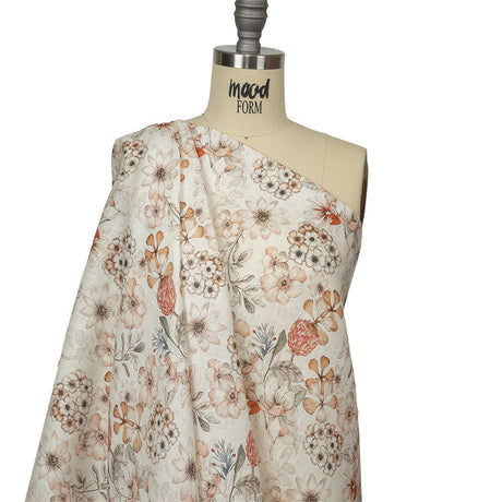 Peach, Red and White Floral Lightweight Linen Woven