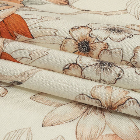 Peach, Red and White Floral Stretch Linen and Rayon Woven
