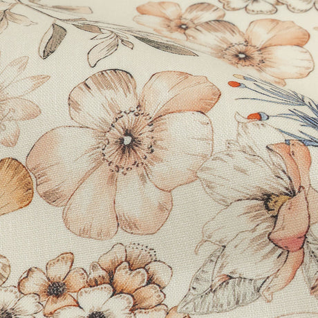 Peach, Red and White Floral Stretch Linen and Rayon Woven
