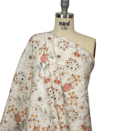 Peach, Red and White Floral Stretch Linen and Rayon Woven