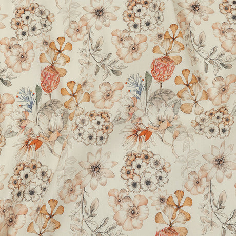 Peach, Red and White Floral Stretch Linen and Rayon Woven