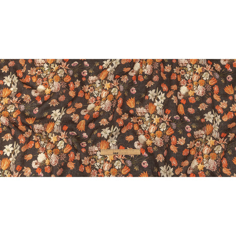 Red, Orange and Dark Brown Bouquets Lightweight Linen Woven