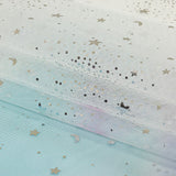Blue, White and Silver Starry Border Printed Tulle