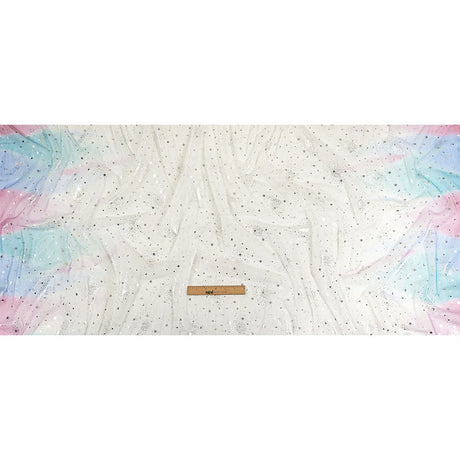 Blue, White and Silver Starry Border Printed Tulle