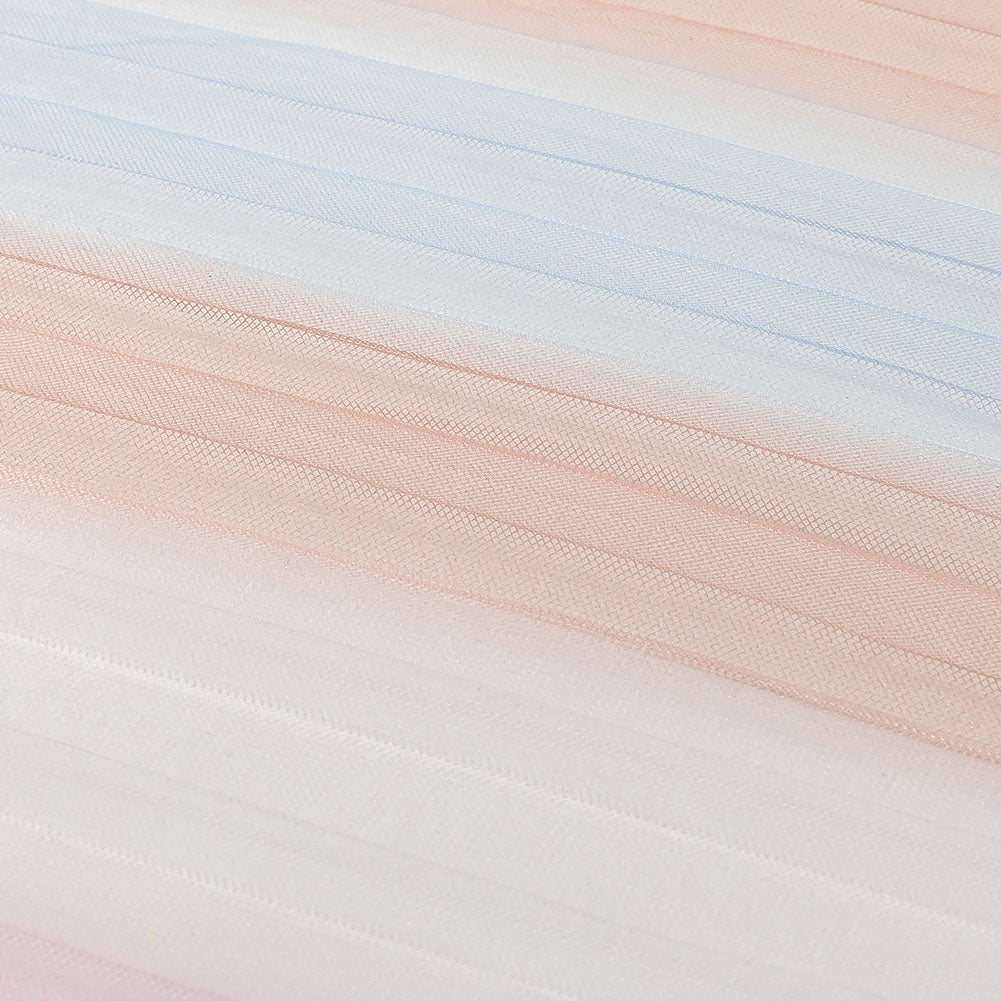 Pink, Peach and Blue Ombre Stripes Pleated Tulle