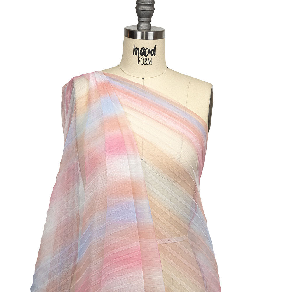 Pink, Peach and Blue Ombre Stripes Pleated Tulle