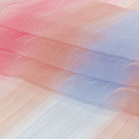 Pink, Peach and Blue Ombre Stripes Pleated Tulle