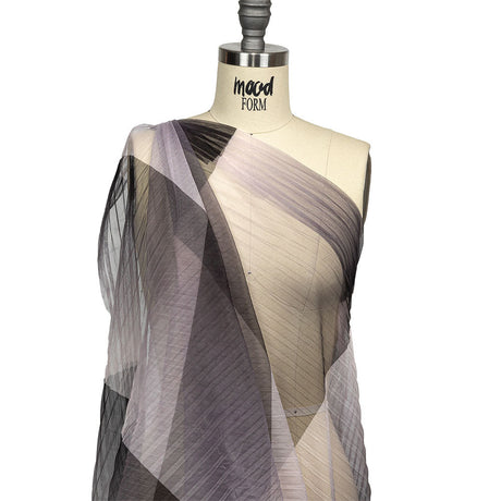 Gray and Pink Ombre Stripes Pleated Tulle