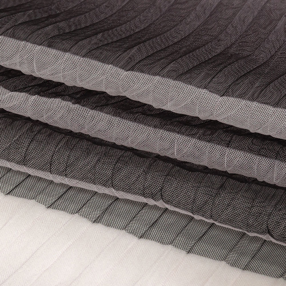 Gray and Pink Ombre Stripes Pleated Tulle