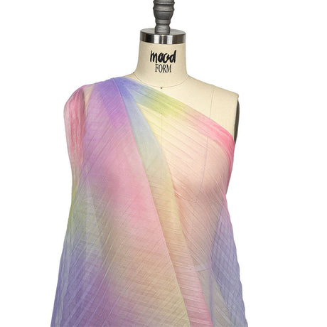 Purple, Pink and Yellow Ombre Stripes Pleated Tulle